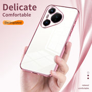 For Huawei Pura 70 Transparent Plating Fine Hole Phone Case(Pink)