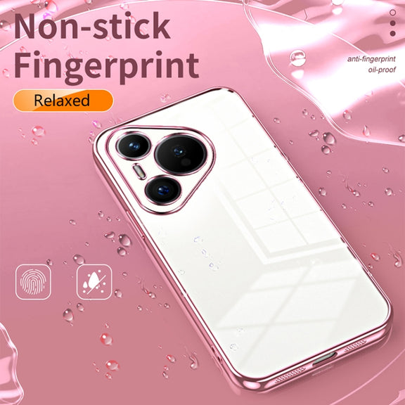 For Huawei Pura 70 Transparent Plating Fine Hole Phone Case(Blue)