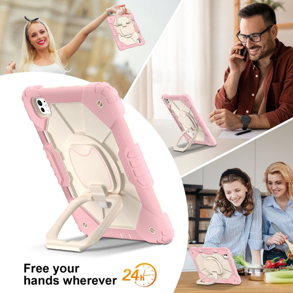 For iPad Pro 11 2024 Contrast Color Robot Silicone Hybrid PC Tablet Case(Rose Gold Beige)