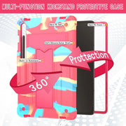 For Samsung Galaxy Tab S9 FE / S9 T Holder Robot Silicone Hybrid PC Tablet Case(Camouflage Rose Red)
