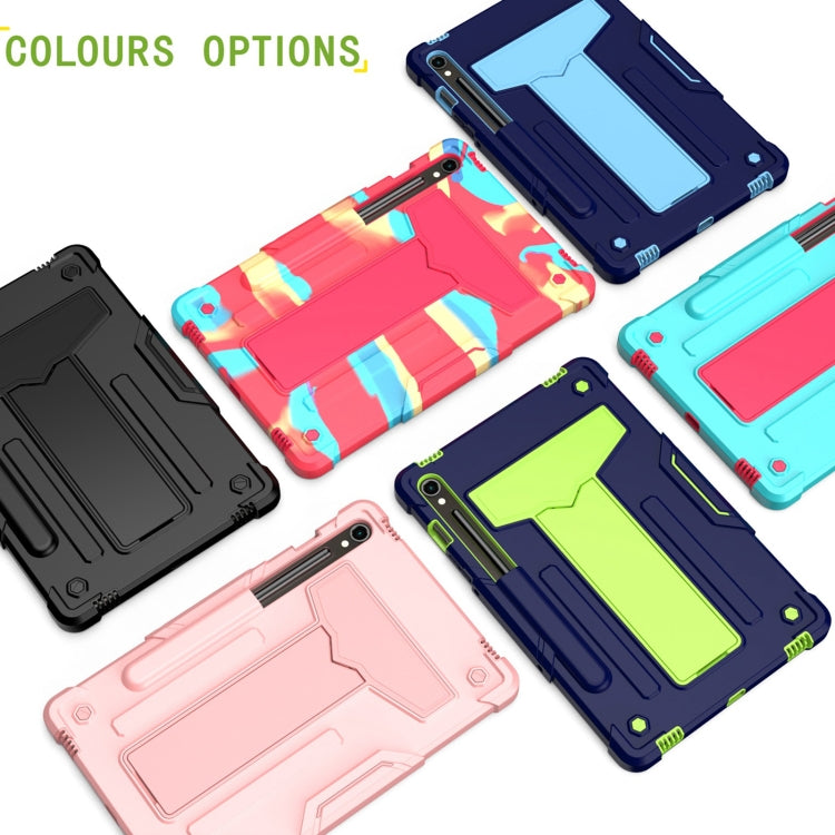 For Samsung Galaxy Tab S9 FE / S9 T Holder Robot Silicone Hybrid PC Tablet Case(Mint Rose Red)