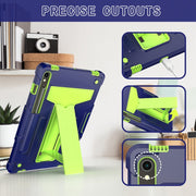 For Samsung Galaxy Tab S9 FE / S9 T Holder Robot Silicone Hybrid PC Tablet Case(Navy Yellow Green)