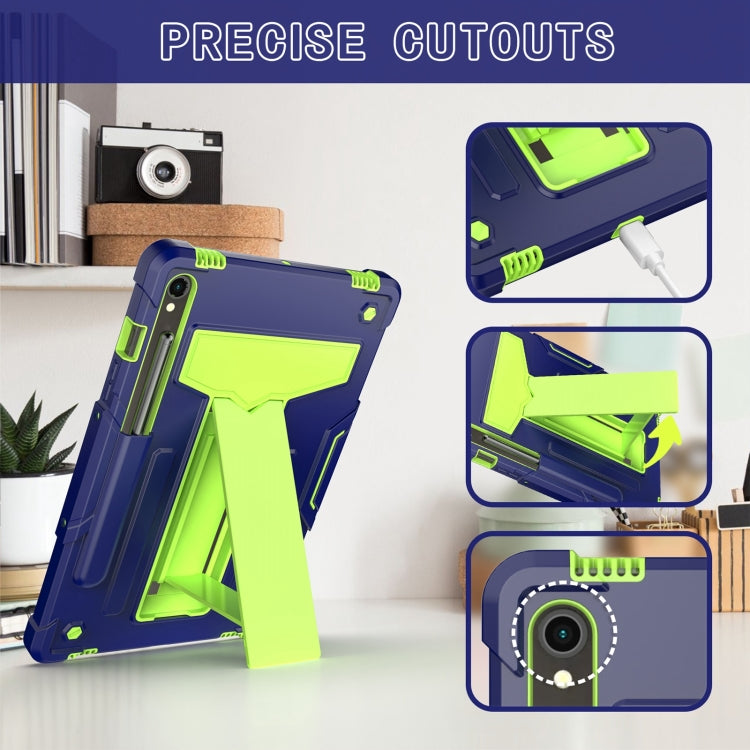 For Samsung Galaxy Tab S9 FE / S9 T Holder Robot Silicone Hybrid PC Tablet Case(Navy Yellow Green)