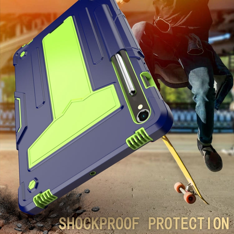 For Samsung Galaxy Tab S9 FE / S9 T Holder Robot Silicone Hybrid PC Tablet Case(Navy Yellow Green)