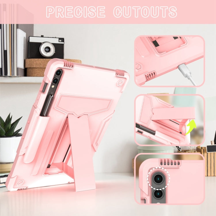 For Samsung Galaxy Tab S9 FE+ / S9+ T Holder Robot Silicone Hybrid PC Tablet Case(Rose Gold)
