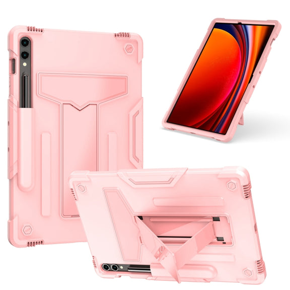 For Samsung Galaxy Tab S9 FE+ / S9+ T Holder Robot Silicone Hybrid PC Tablet Case(Rose Gold)