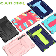 For Samsung Galaxy Tab S9 FE+ / S9+ T Holder Robot Silicone Hybrid PC Tablet Case(Rose Gold)