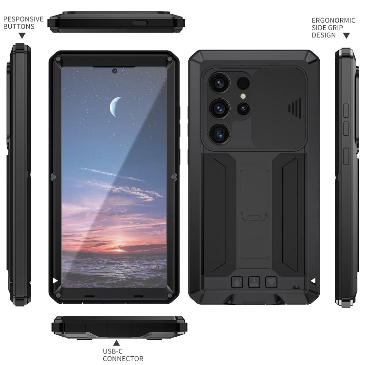 For Samsung Galaxy S24 Ultra 5G R-JUST Sliding Camera Life Waterproof Holder Phone Case(Black) - Galaxy S24 Ultra 5G Cases by R-JUST | Online Shopping South Africa | PMC TechLife | Buy Now Pay Later Mobicred