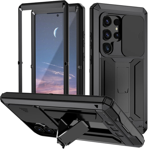 For Samsung Galaxy S24 Ultra 5G R-JUST Sliding Camera Life Water-resistant Holder Phone Case(Black)