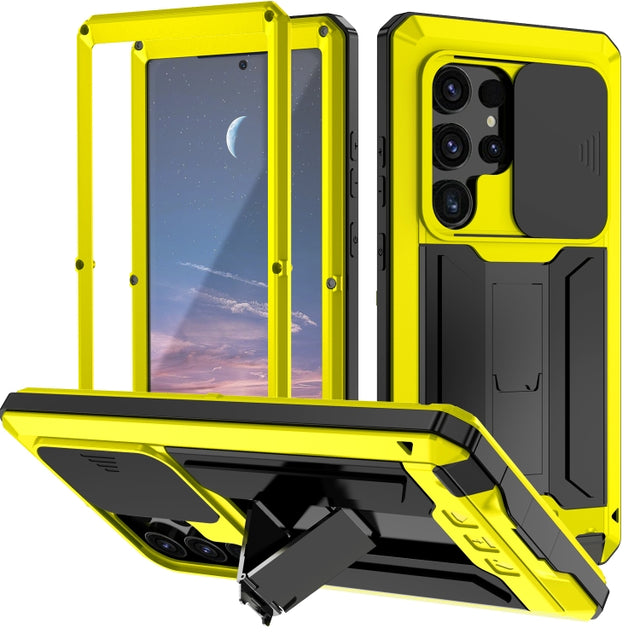 For Samsung Galaxy S24 Ultra 5G R-JUST Sliding Camera Life Water-resistant Holder Phone Case(Yellow)