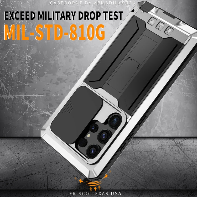 For Samsung Galaxy S24 Ultra 5G R-JUST Sliding Camera Life Waterproof Holder Phone Case(Silver) - Galaxy S24 Ultra 5G Cases by R-JUST | Online Shopping South Africa | PMC TechLife | Buy Now Pay Later Mobicred