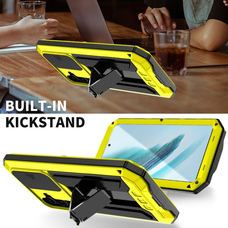 For Samsung Galaxy S24+ 5G R-JUST Sliding Camera Life Waterproof Holder Phone Case(Yellow) - free shipping - PMC TechLife - Order now!