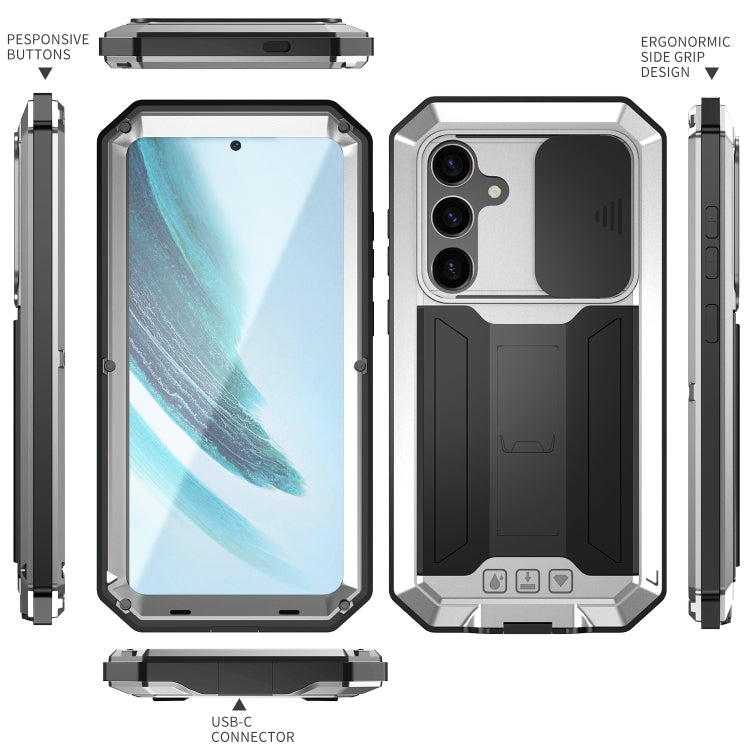 For Samsung Galaxy S24+ 5G R-JUST Sliding Camera Life Waterproof Holder Phone Case(Silver) - Galaxy S24+ 5G Cases by R-JUST | Online Shopping South Africa | PMC TechLife | Buy Now Pay Later Mobicred