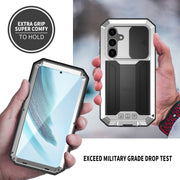 For Samsung Galaxy S24+ 5G R-JUST Sliding Camera Life Water-resistant Holder Phone Case(Silver)