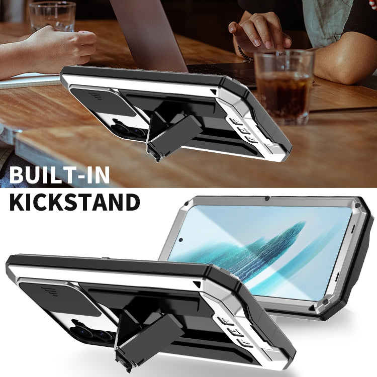 For Samsung Galaxy S24+ 5G R-JUST Sliding Camera Life Waterproof Holder Phone Case(Silver) - Galaxy S24+ 5G Cases by R-JUST | Online Shopping South Africa | PMC TechLife | Buy Now Pay Later Mobicred