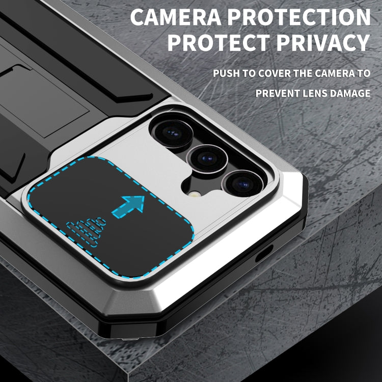 For Samsung Galaxy S24+ 5G R-JUST Sliding Camera Life Waterproof Holder Phone Case(Silver) - Galaxy S24+ 5G Cases by R-JUST | Online Shopping South Africa | PMC TechLife | Buy Now Pay Later Mobicred
