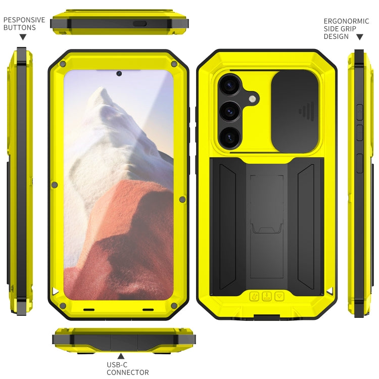 For Samsung Galaxy S24 5G R-JUST Sliding Camera Life Waterproof Holder Phone Case(Yellow) - Galaxy S24 5G Cases by R-JUST | Online Shopping South Africa | PMC TechLife | Buy Now Pay Later Mobicred