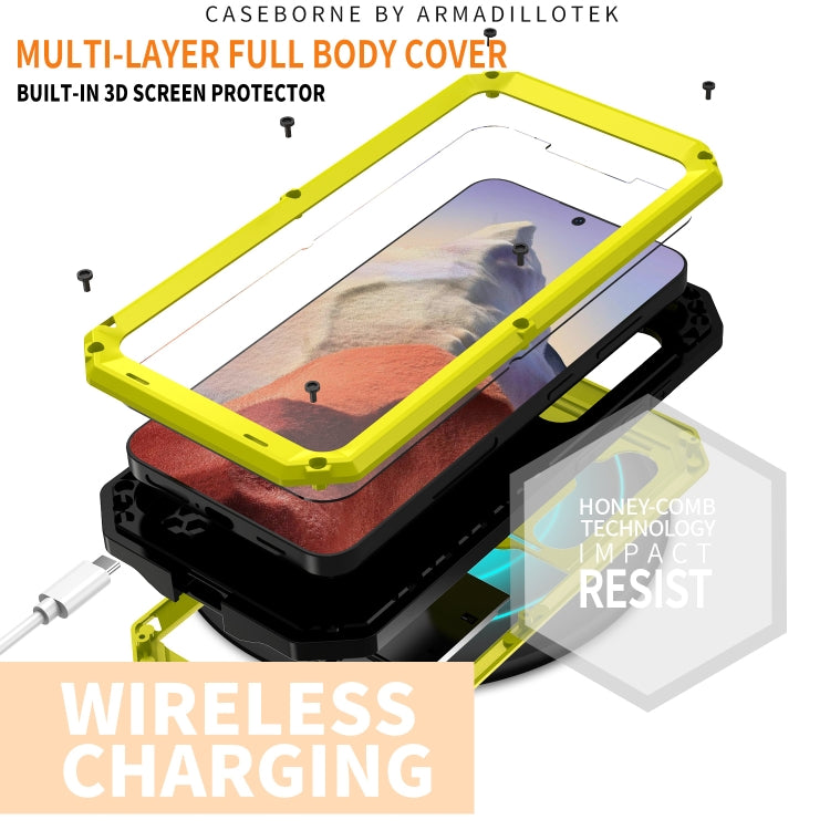 For Samsung Galaxy S24 5G R-JUST Sliding Camera Life Waterproof Holder Phone Case(Yellow) - Galaxy S24 5G Cases by R-JUST | Online Shopping South Africa | PMC TechLife | Buy Now Pay Later Mobicred