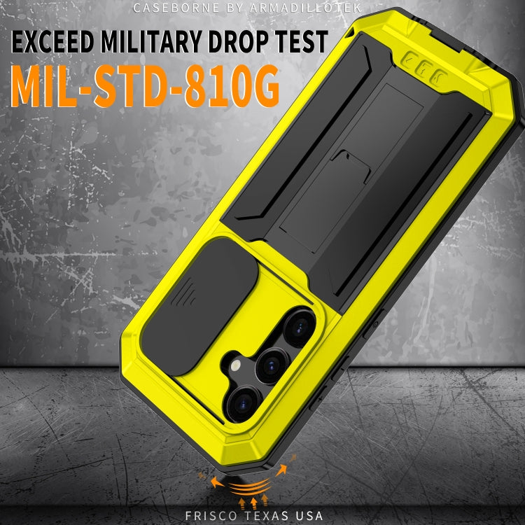 For Samsung Galaxy S24 5G R-JUST Sliding Camera Life Waterproof Holder Phone Case(Yellow) - Galaxy S24 5G Cases by R-JUST | Online Shopping South Africa | PMC TechLife | Buy Now Pay Later Mobicred