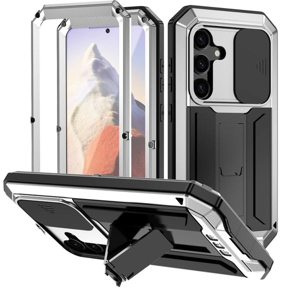 For Samsung Galaxy S24 5G R-JUST Sliding Camera Life Water-resistant Holder Phone Case(Silver)