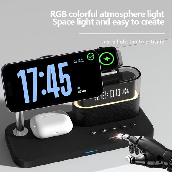 CO9 15W 5 in 1 Multifunctional Wireless Charger Bedside Clock Lamp(Black)