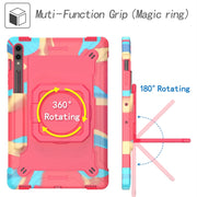 For Samsung Galaxy Tab S9 FE+ / S9+ Handle Robot Silicone Hybrid PC Tablet Case(Camouflage Rose Red)