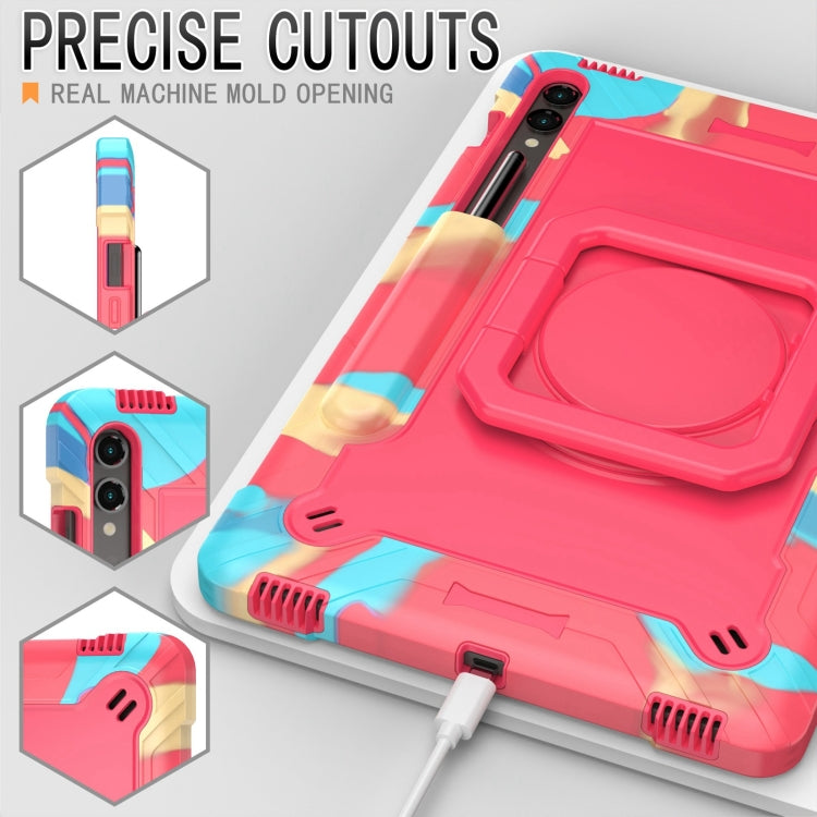For Samsung Galaxy Tab S9 FE+ / S9+ Handle Robot Silicone Hybrid PC Tablet Case(Camouflage Rose Red)