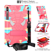 For Samsung Galaxy Tab S9 FE+ / S9+ Fold-Holder Spider Silicone Hybrid PC Tablet Case(Camouflage Rose Red)