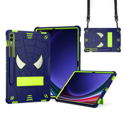 For Samsung Galaxy Tab S9 FE+ / S9+ Fold-Holder Spider Silicone Hybrid PC Tablet Case(Navy Yellow Green)