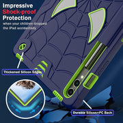 For Samsung Galaxy Tab S9 FE+ / S9+ Fold-Holder Spider Silicone Hybrid PC Tablet Case(Navy Yellow Green)