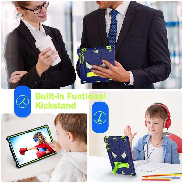 For Samsung Galaxy Tab S9 FE+ / S9+ Fold-Holder Spider Silicone Hybrid PC Tablet Case(Navy Yellow Green)