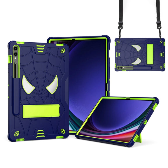 For Samsung Galaxy Tab S9 FE+ / S9+ Fold-Holder Spider Silicone Hybrid PC Tablet Case(Navy Yellow Green)