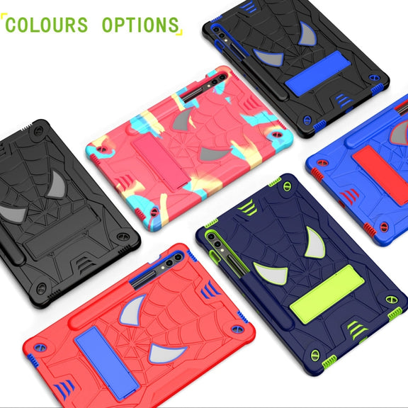 For Samsung Galaxy Tab S9 FE+ / S9+ Fold-Holder Spider Silicone Hybrid PC Tablet Case(Navy Yellow Green)