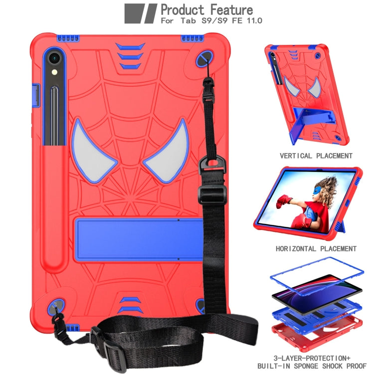 For Samsung Galaxy Tab S9 FE / S9 Fold-Holder Spider Silicone Hybrid PC Tablet Case(Red Blue) - Galaxy Tab S9 Cases by PMC TechLife | Online Shopping South Africa | PMC TechLife