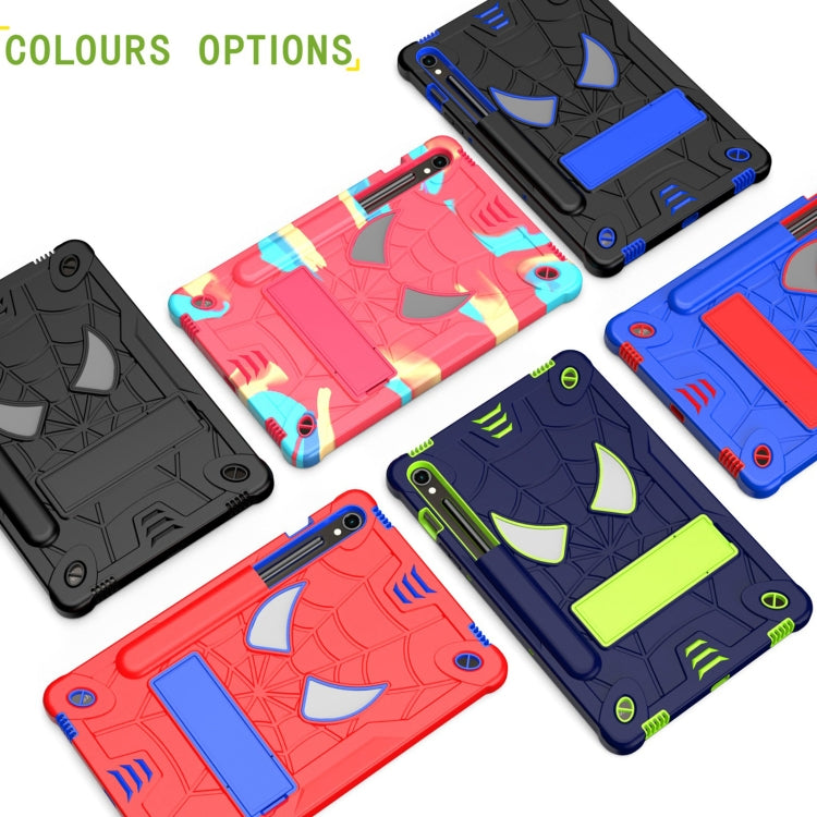 For Samsung Galaxy Tab S9 FE / S9 Fold-Holder Spider Silicone Hybrid PC Tablet Case(Red Blue)