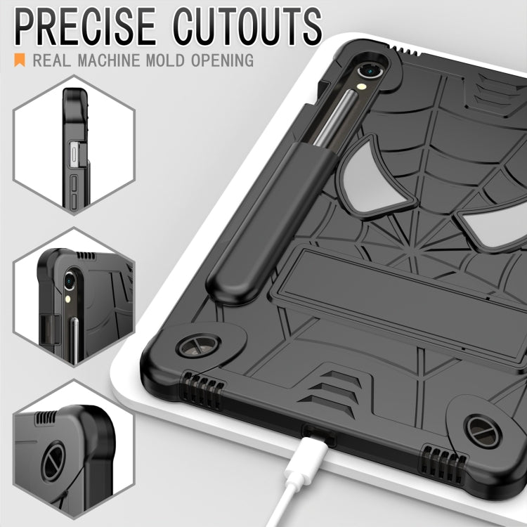For Samsung Galaxy Tab S9 FE / S9 Fold-Holder Spider Silicone Hybrid PC Tablet Case(Black) - Galaxy Tab S9 Cases by PMC TechLife | Online Shopping South Africa | PMC TechLife