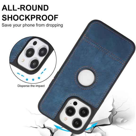 For iPhone 14 Plus Splicing Sewing Hollow Cutout PU Phone Case(Blue)