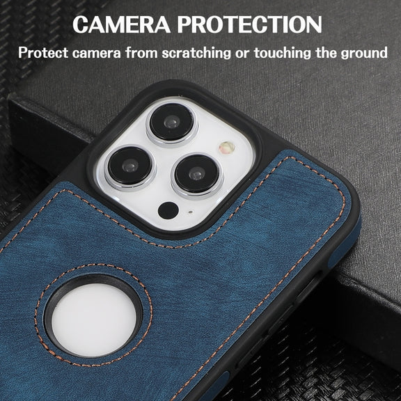 For iPhone 14 Plus Splicing Sewing Hollow Cutout PU Phone Case(Blue)