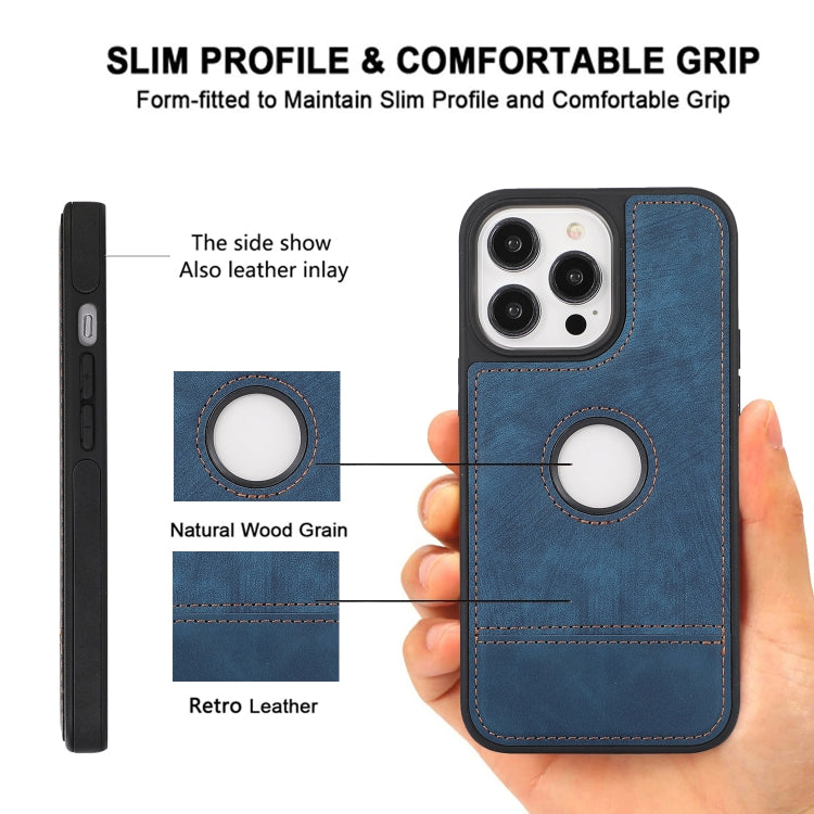 For iPhone 14 Plus Splicing Sewing Hollow Cutout PU Phone Case(Blue) - iPhone 14 Plus Cases by PMC TechLife | Online Shopping South Africa | PMC TechLife