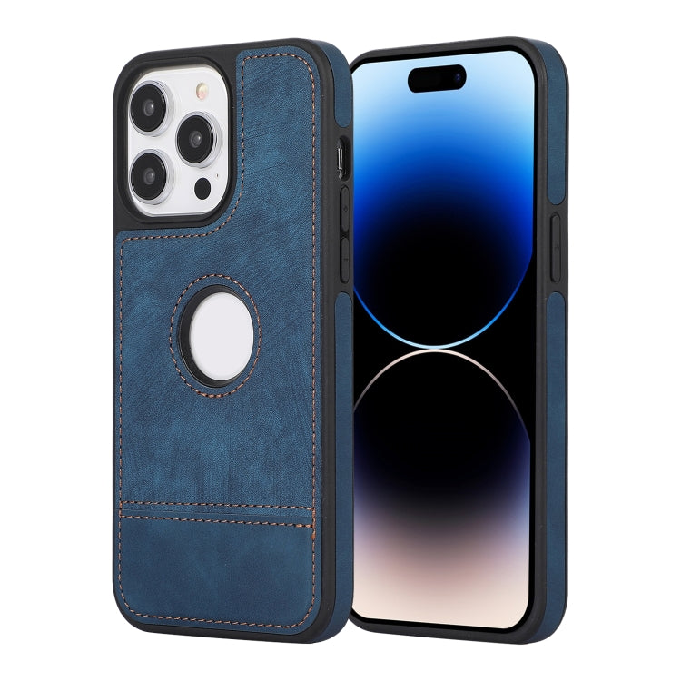 For iPhone 14 Pro Max Splicing Sewing Hollow Cutout PU Phone Case(Blue) - iPhone 14 Pro Max Cases by PMC TechLife | Online Shopping South Africa | PMC TechLife