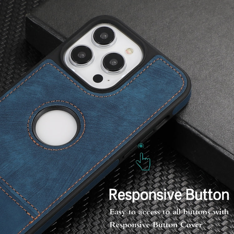 For iPhone 12 / 12 Pro Splicing Sewing Hollow Cutout PU Phone Case(Blue) - iPhone 12 / 12 Pro Cases by PMC TechLife | Online Shopping South Africa | PMC TechLife