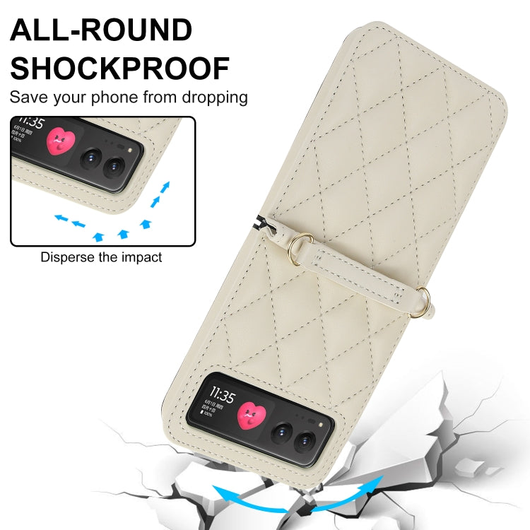 For Motorola Razr 40 Rhombic Texture Phone Case with Long & Short Lanyard(White) - Motorola Cases by PMC TechLife | Online Shopping South Africa | PMC TechLife