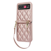 For Motorola Razr 40 Rhombic Texture Phone Case with Long & Short Lanyard(Rose Gold)