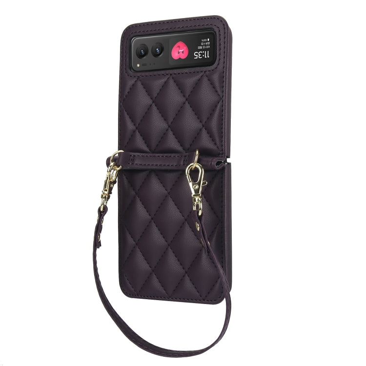 For Motorola Razr 40 Rhombic Texture Phone Case with Long & Short Lanyard(Dark Purple) - free shipping - PMC TechLife - Order now!