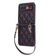 For Motorola Razr 40 Rhombic Texture Phone Case with Long & Short Lanyard(Dark Purple)