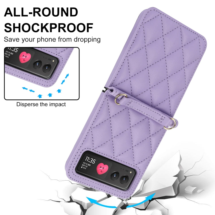 For Motorola Razr 40 Rhombic Texture Phone Case with Long & Short Lanyard(Light Purple) - Motorola Cases by PMC TechLife | Online Shopping South Africa | PMC TechLife | Buy Now Pay Later Mobicred