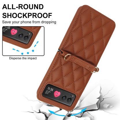 For Motorola Razr 40 Rhombic Texture Phone Case with Long & Short Lanyard(Brown) - Motorola Cases by PMC Jewellery | Online Shopping South Africa | PMC Jewellery | Buy Now Pay Later Mobicred