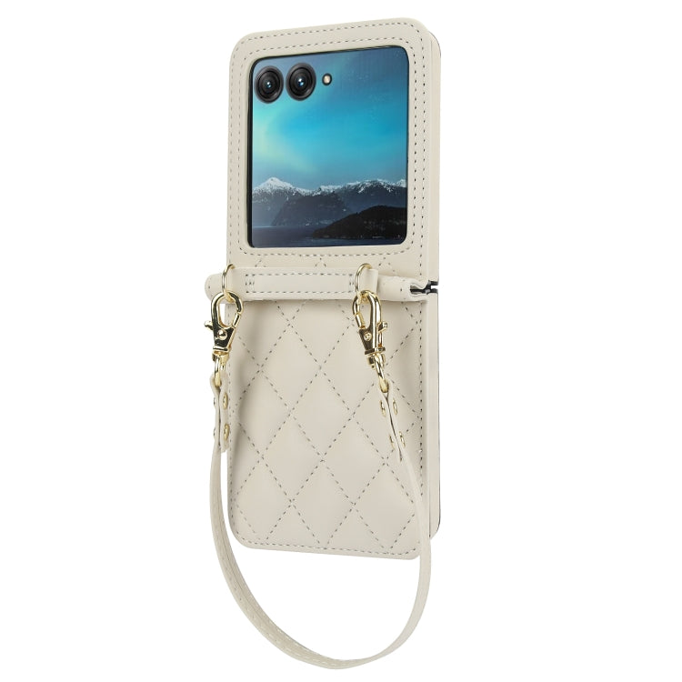 For Motorola Razr 40 Ultra Rhombic Texture Phone Case with Long & Short Lanyard(White) - Motorola Cases by PMC TechLife | Online Shopping South Africa | PMC TechLife | Buy Now Pay Later Mobicred