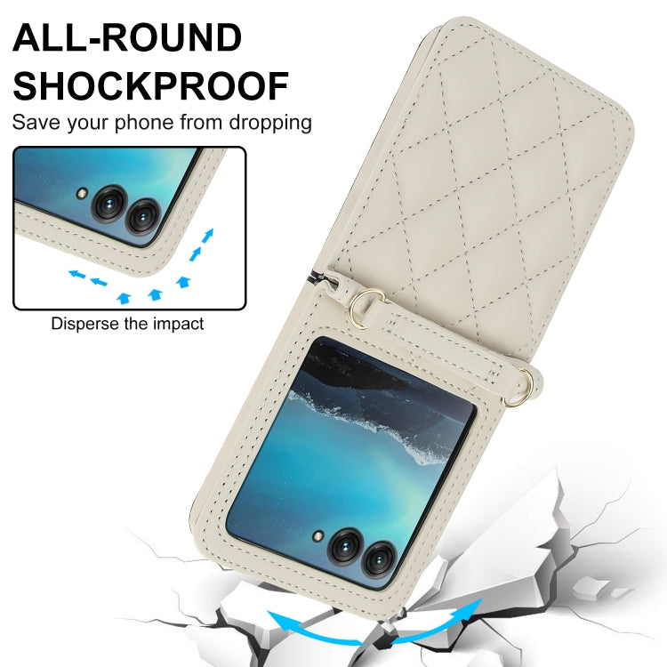 For Motorola Razr 40 Ultra Rhombic Texture Phone Case with Long & Short Lanyard(White) - Motorola Cases by PMC TechLife | Online Shopping South Africa | PMC TechLife | Buy Now Pay Later Mobicred