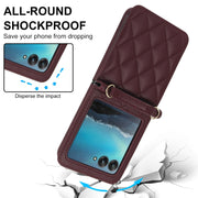 For Motorola Razr 40 Ultra Rhombic Texture Phone Case with Long & Short Lanyard(Wine Red)